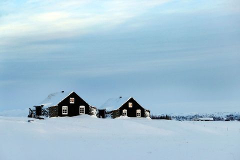The 25 houses are built in the style of the old Icelandic farm.