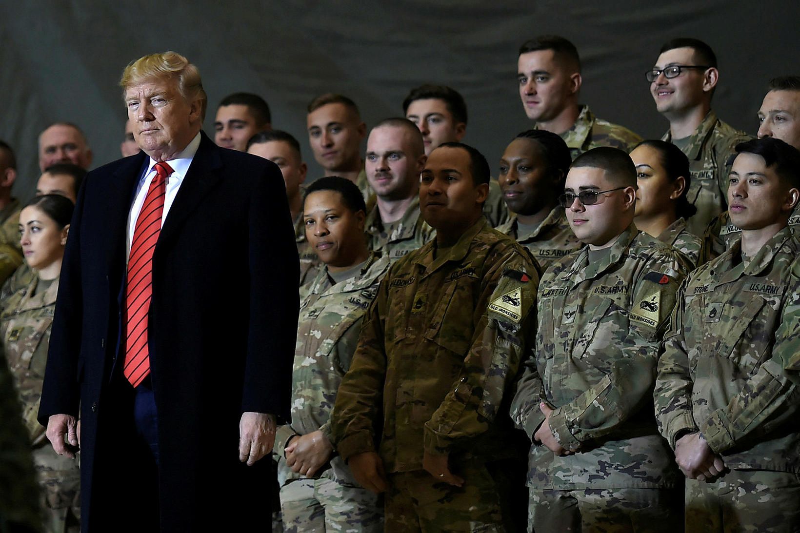 Donald Trump Bandaríkjaforseti er hann hitti hermenn í Afganistan fyrir …