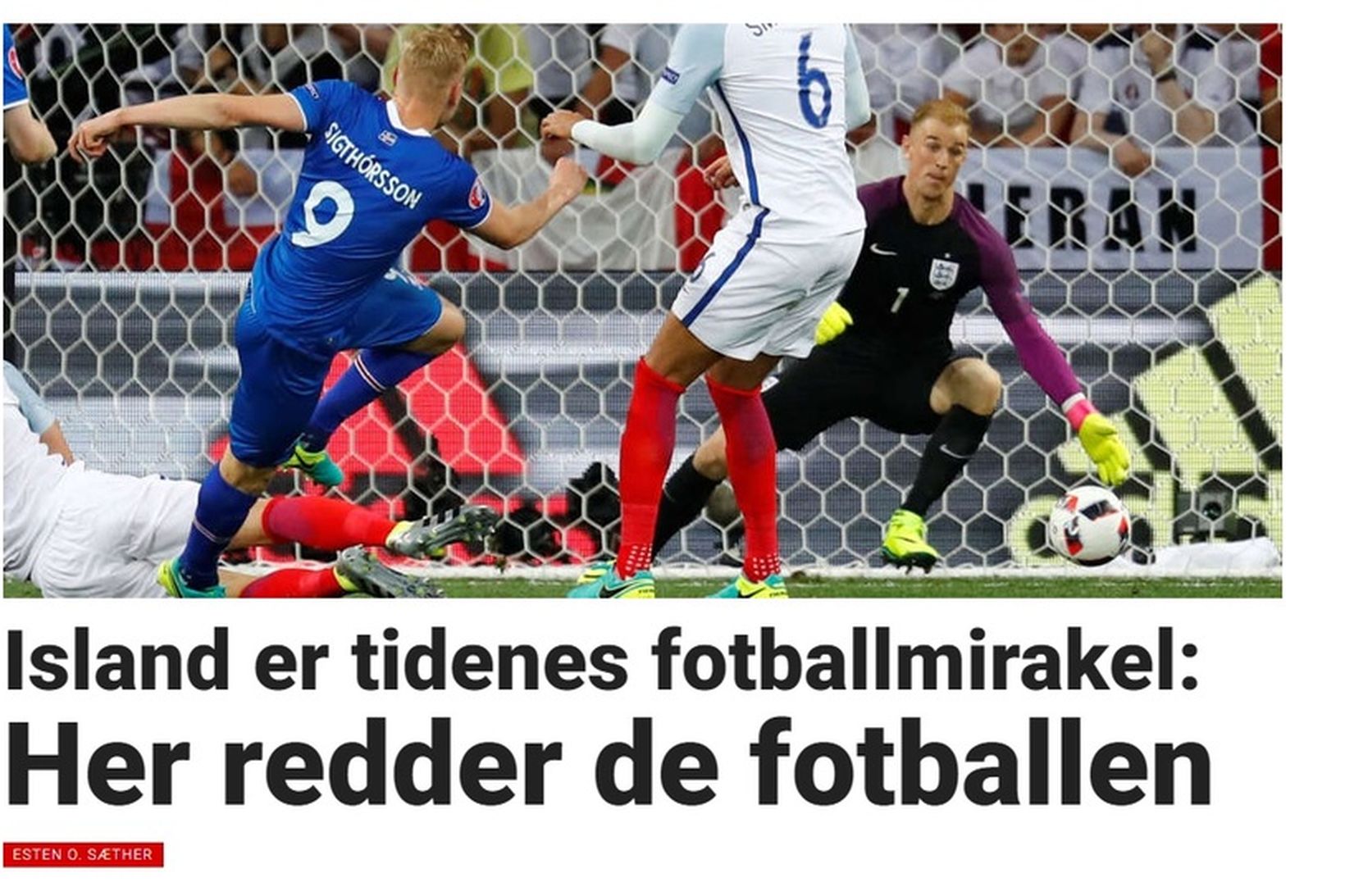 „Hér bjarga þeir knattspyrnunni,“ segir á vef Dagbladet.