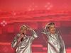 Icelandic brothers that called themselves VÆB representing Iceland with the song "Róa" performs during the first semi-final of the Eurovision Song Contest 2025, at the St. Jakobshalle arena in Basel on May 13, 2025.