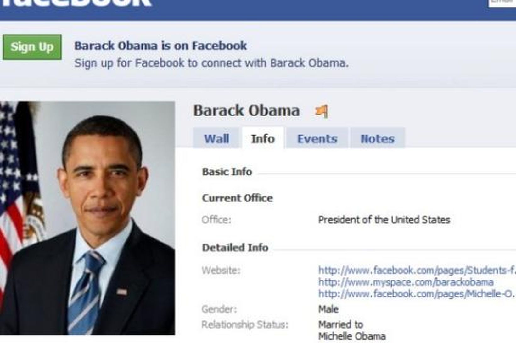 Vefsíða Barack Obama á Facebook. Síðan tengist málinu ekki á …