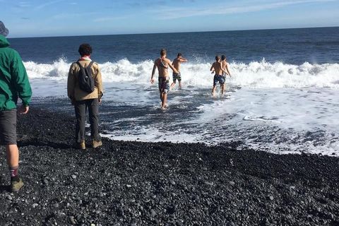 By no mean should anyone ever go swimming at Reynisfjara beach. People need to stay far away from the surf because of sneaker waves.