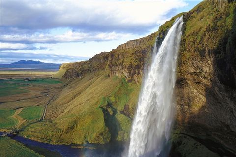 A storm rages under the Eyjafjöll mountains in Iceland.