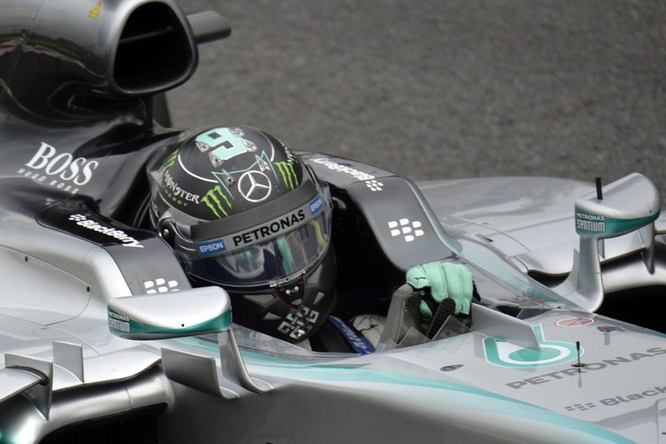 Nico Rosberg á ferð á seinni æfingunni í Monza í dag.