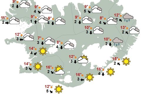 Kort Veðurstofu Íslands klukkan 12 á hádegi.