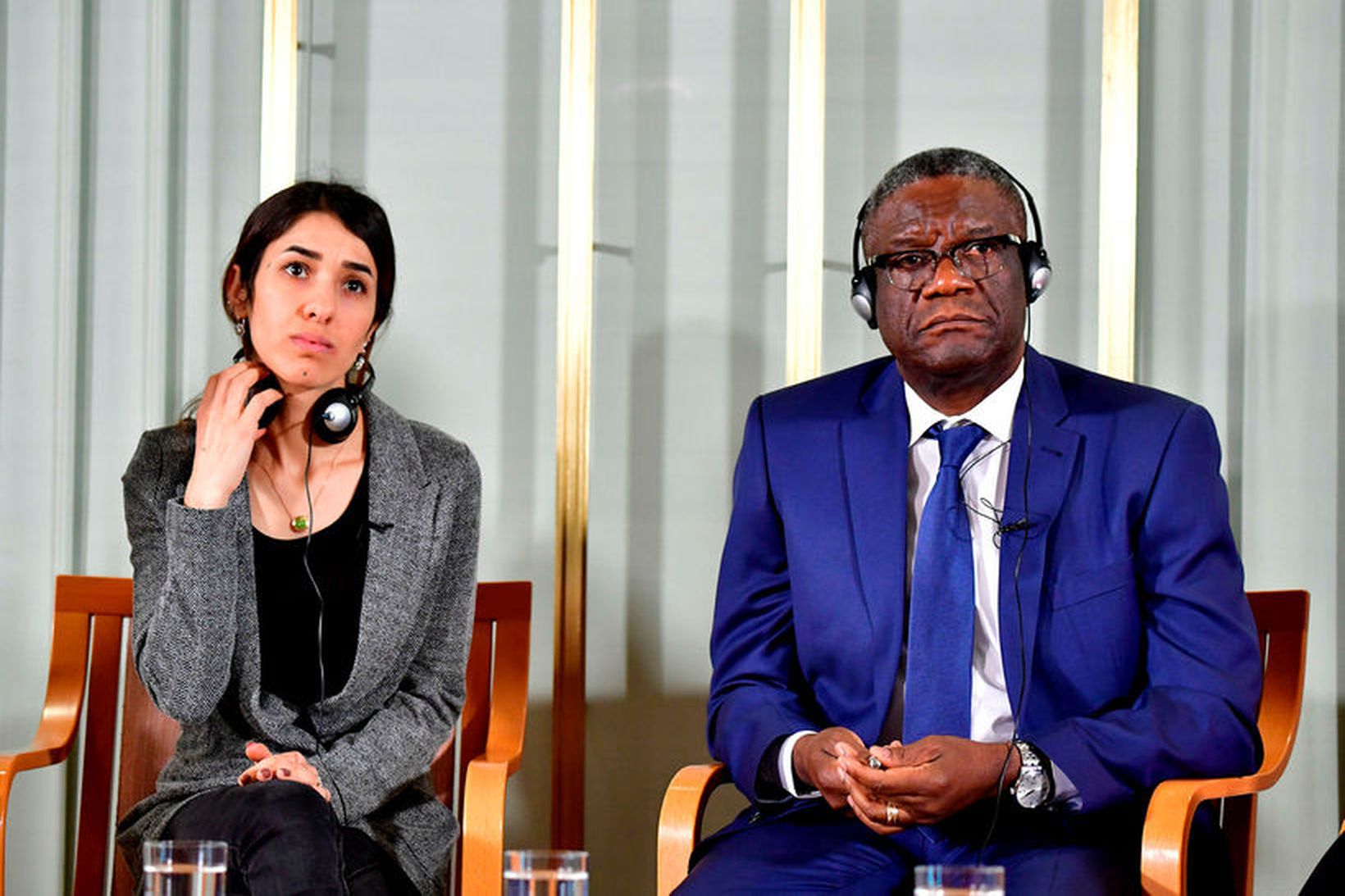 Nadia Murad og Denis Mukwege, handhafar friðarverðlauna Nóbels árið 2018, …