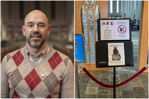 Grétar Einarsson says it's sad but necessary to put up warnings for guests about pickpockets.