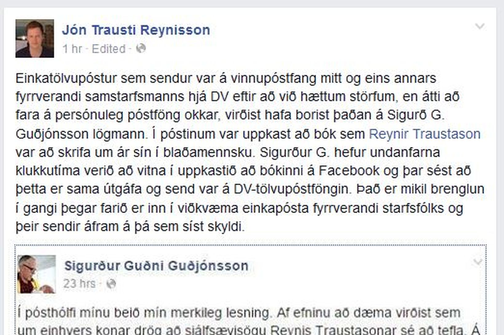 Færsla Jóns Trausta um lekann til Sigurðar G. Guðjónssonar lögmanns.