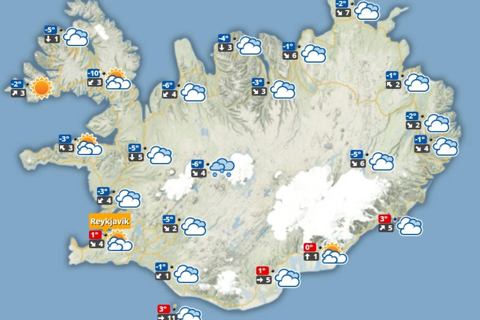 Spákortið í hádeginu í dag.