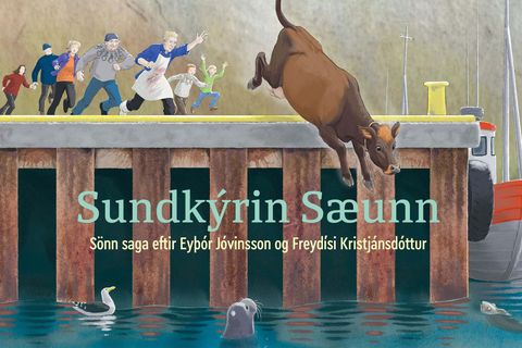 The cover of the book about the swimming cow, Sundkýrin Sæunn.