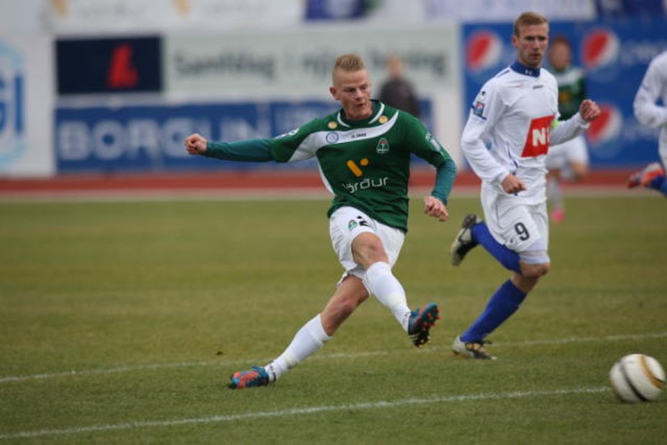 Nichlas Rohde skorar fyrir Breiðablik gegn Stjörnunni í dag, 1:0.