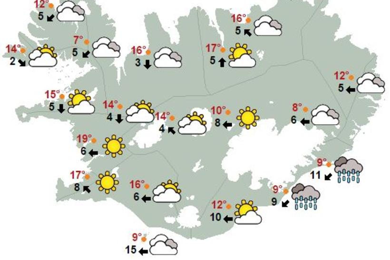 Spáin á landinu kl. 15 í dag, laugardag.