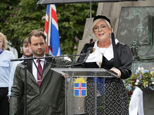 The President of Iceland, Halla Tómasdóttir,  delivered the National Day address today at Austurvöllur.