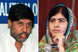 Samsett mynd af verðlaunahöfunum. Kailash Satyarthi er til vinstri og Malala Yousafzai til hægri.