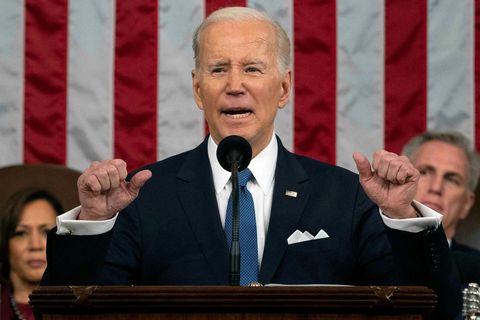 Joe Biden er hann flutti ræðu sína.