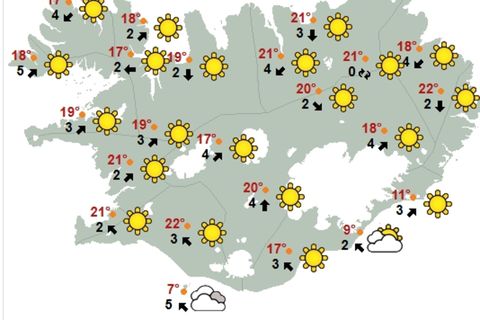 Weather forecast map at 2 PM on Sunday.