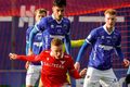 Hlíðarendi Valsarinn Patrick Pedersen reynir að komast í boltann en hann skoraði fyrra mark heimaliðsins. Israel Garcia úr Fram fylgist með.