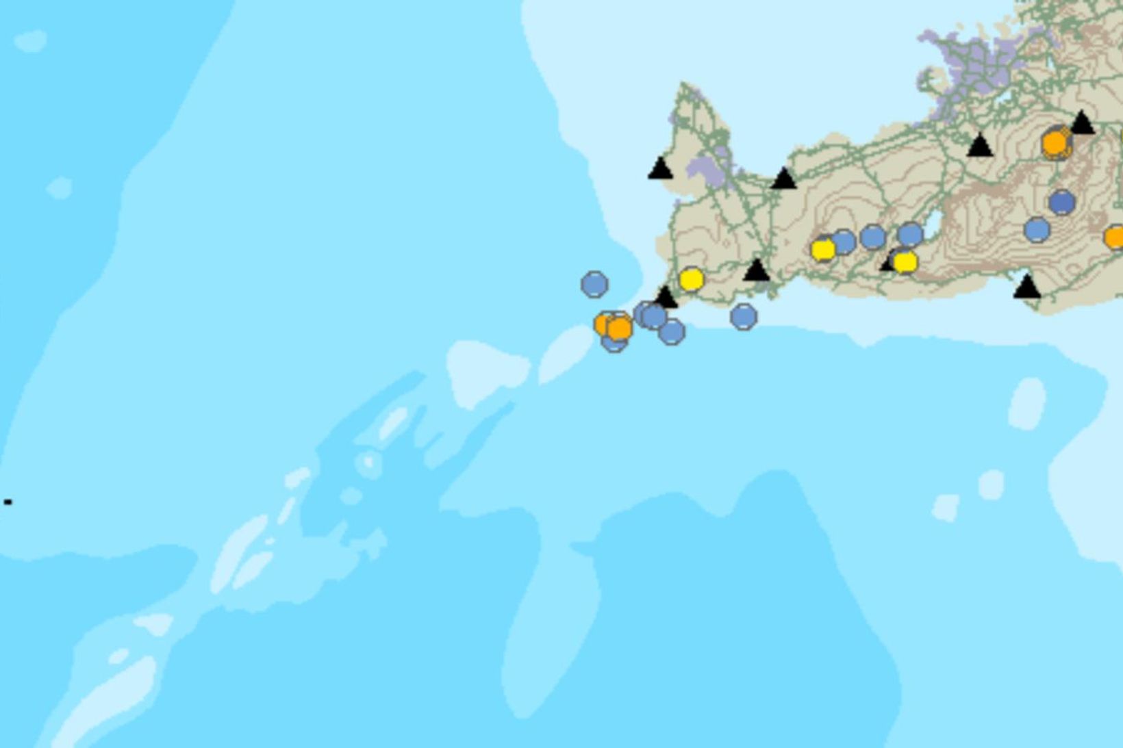 Fjöldi skjálfta hefur mælst á Reykjanesskaga seinustu daga.