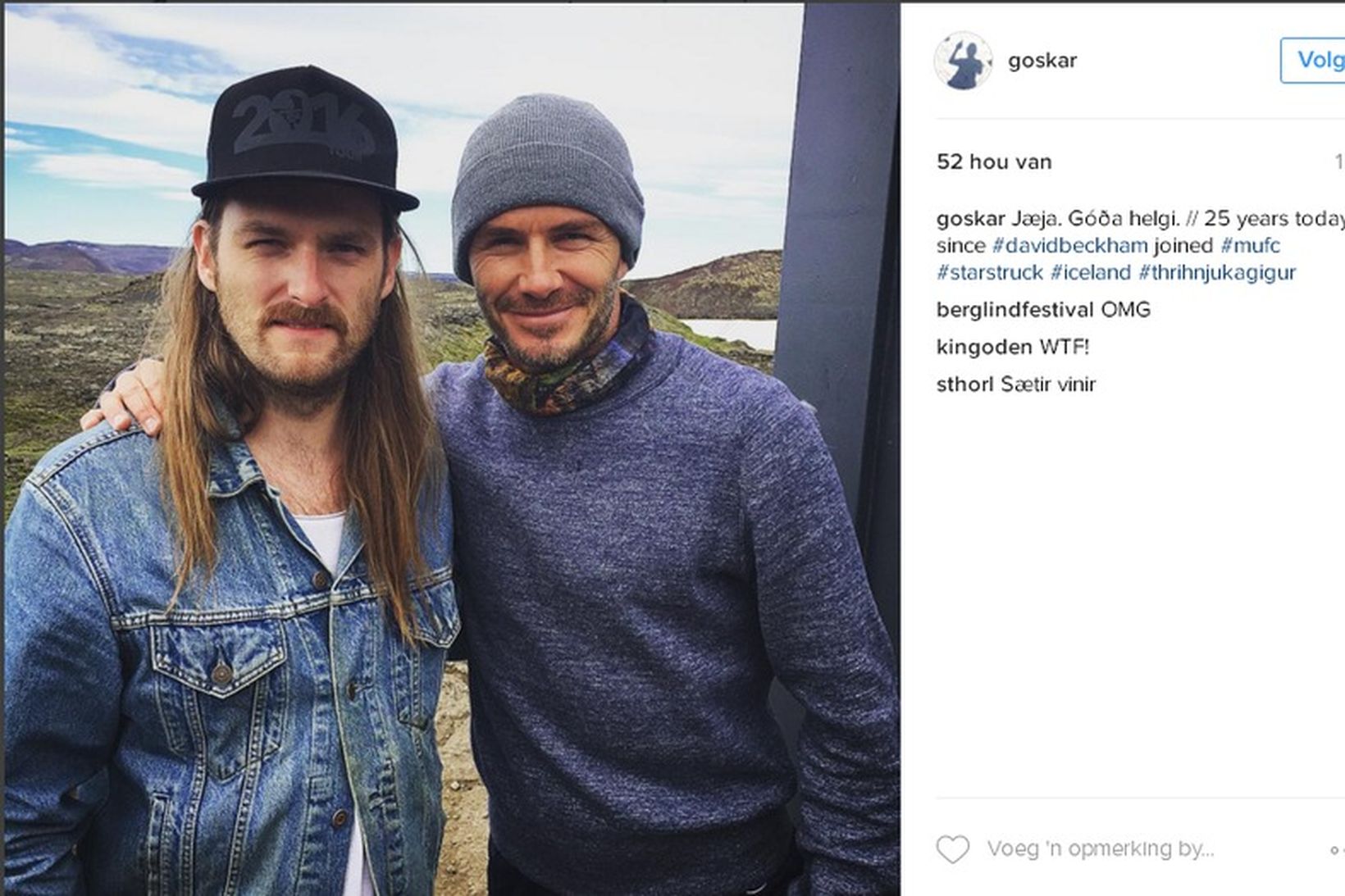 Guðmundur Óskar og David Beckham á góðri stundu við Þríhnúkagíg.