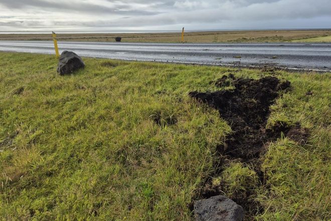 Boulders landed on the road and also crossed over it.
