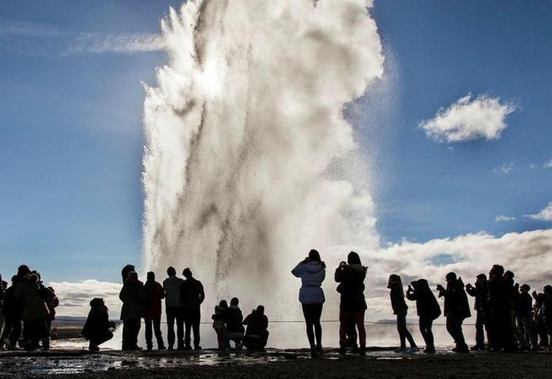 Tourists in the Geysir hotspring area.