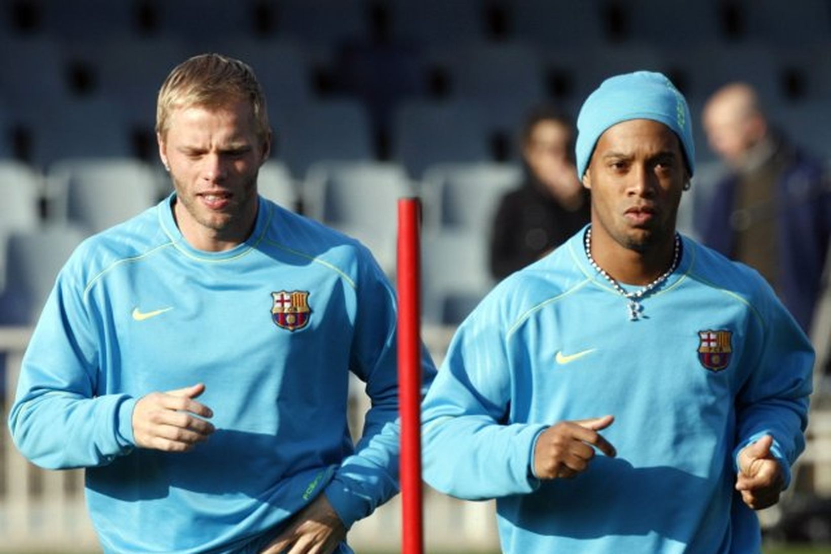 Ronaldinho og Eiður Smári Guðjohnsen á æfingu með Barcelona.