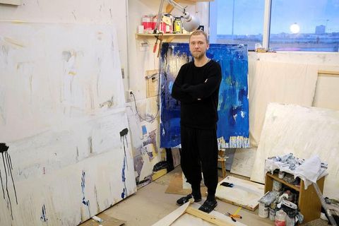 Steingrímur Gauti in front of some of his works. His exhibition opens on Friday