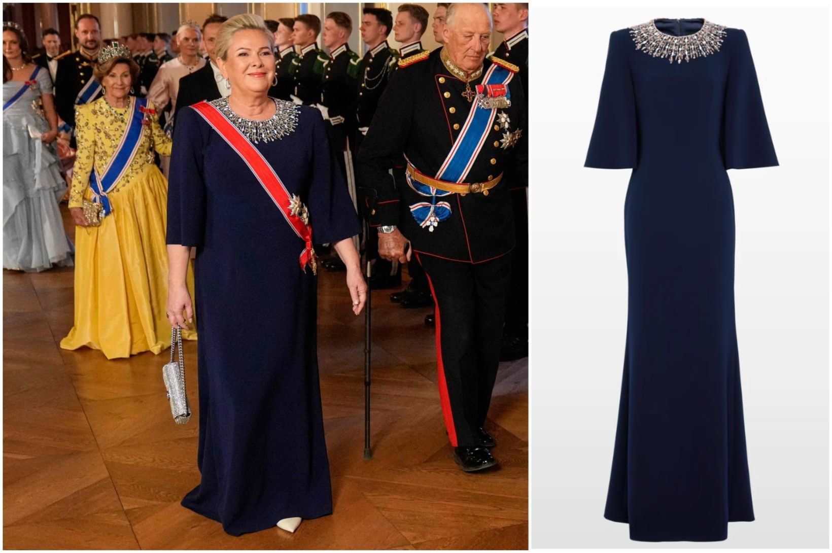 Halla glitraði í dökkbláum síðkjól