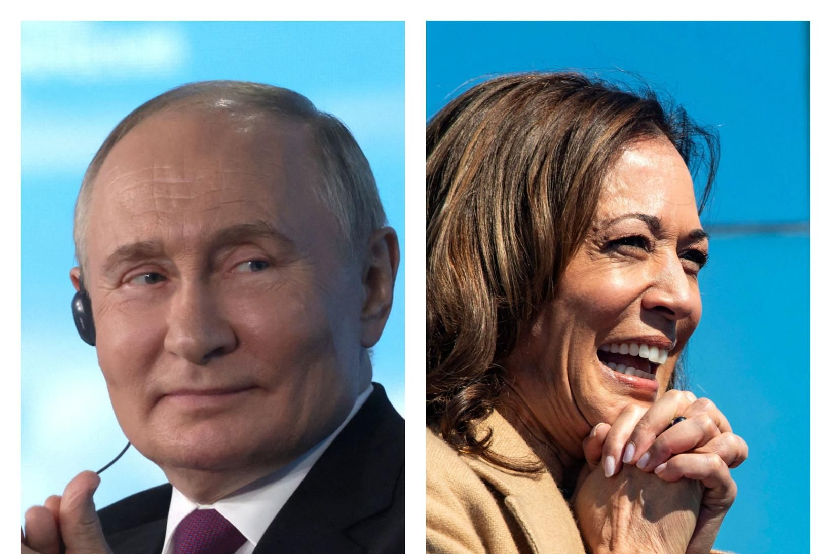 Vladimír Pútín og Kamala Harris.