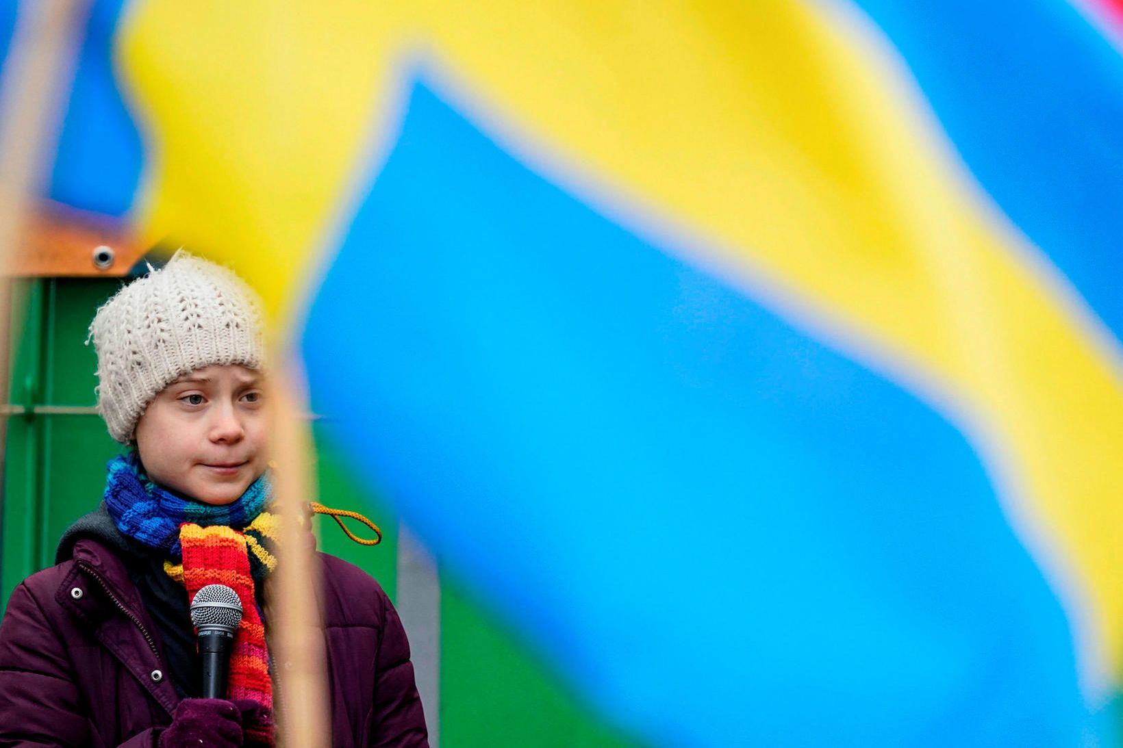 Greta Thunberg á loftslagsmótmælum síðasta föstudag, þeim síðustu í bili.