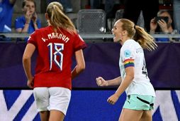 Glódís Perla Viggósdóttir fagnar marki sínu gegn Noregi.