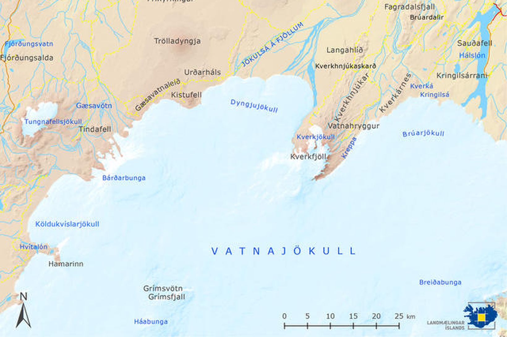 Bárðarbunga og hálendið norðan Vatnajökuls.