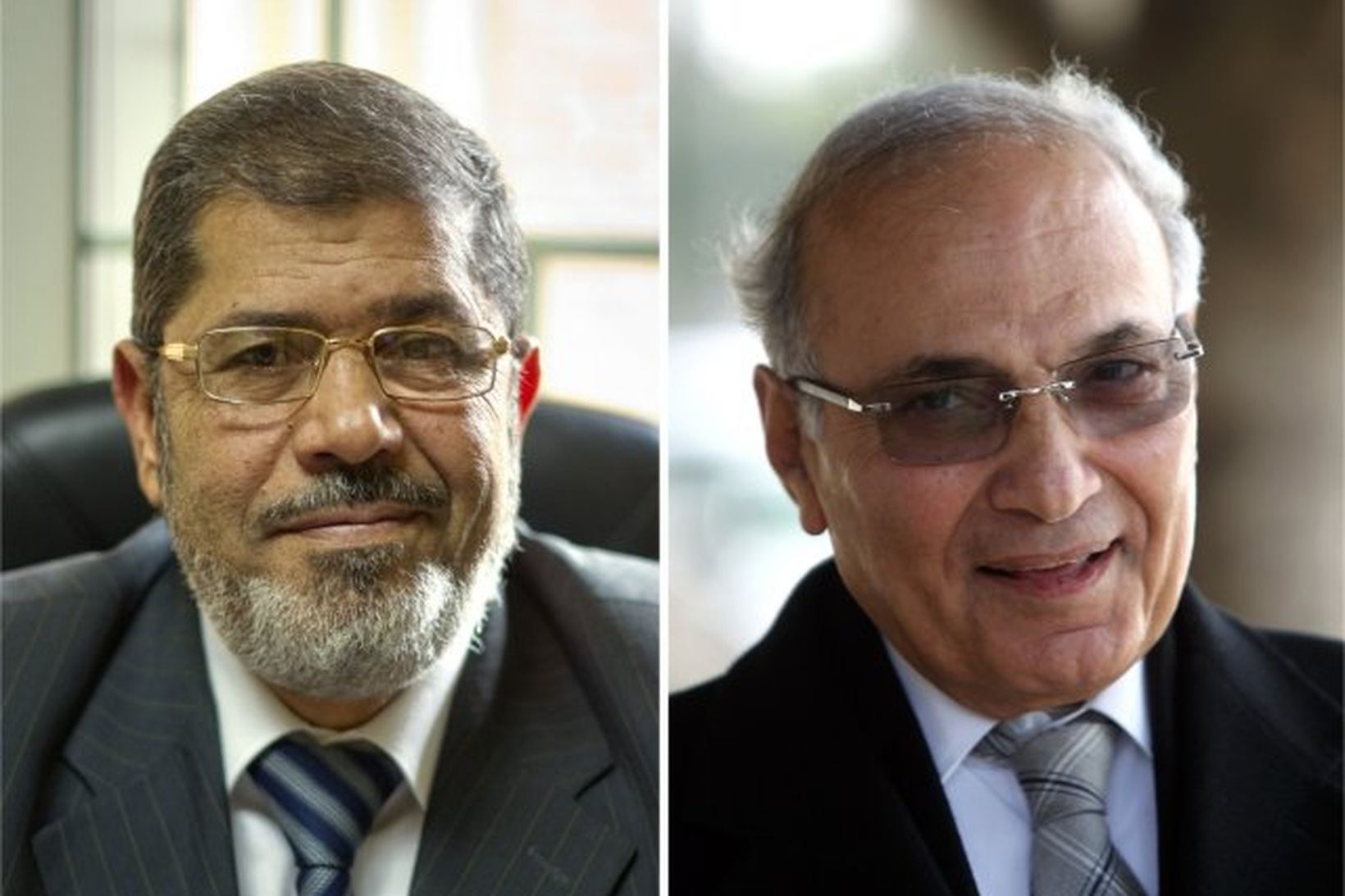 Mohammed Mursi (til vinstri) frambjóðandi Íslamska bræðralagsins og Ahmed Shafiq.