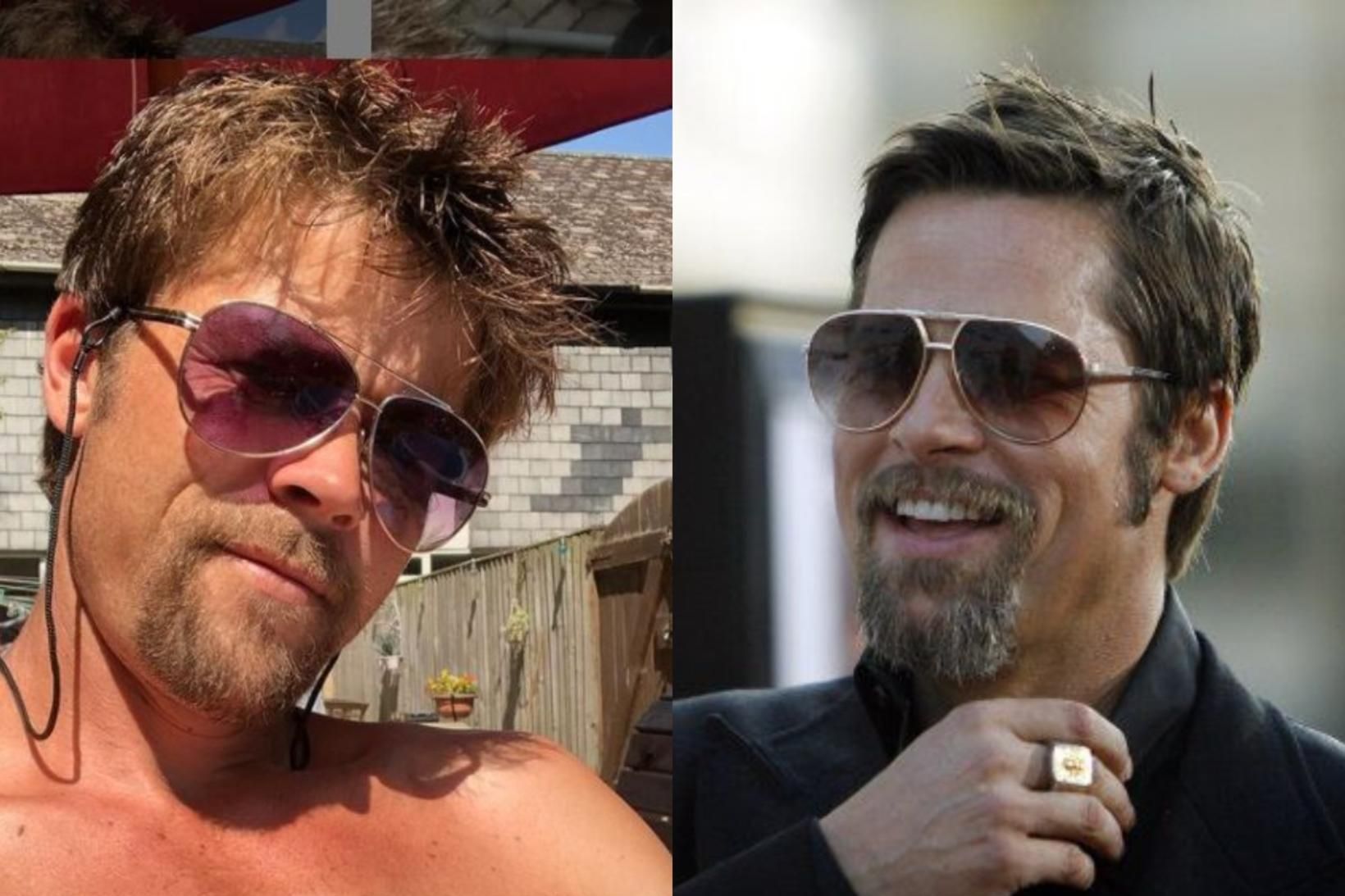 Nathan Meads, tvífari Brads Pitts, og leikarinn Brad Pitt eru …