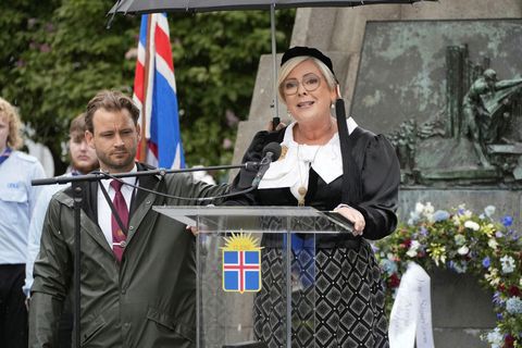 The President of Iceland, Halla Tómasdóttir,  delivered the National Day address today at Austurvöllur.