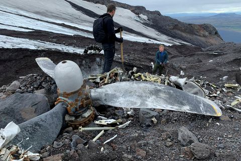 Pieces from the wreck on Eyjafjallajökull glacier.