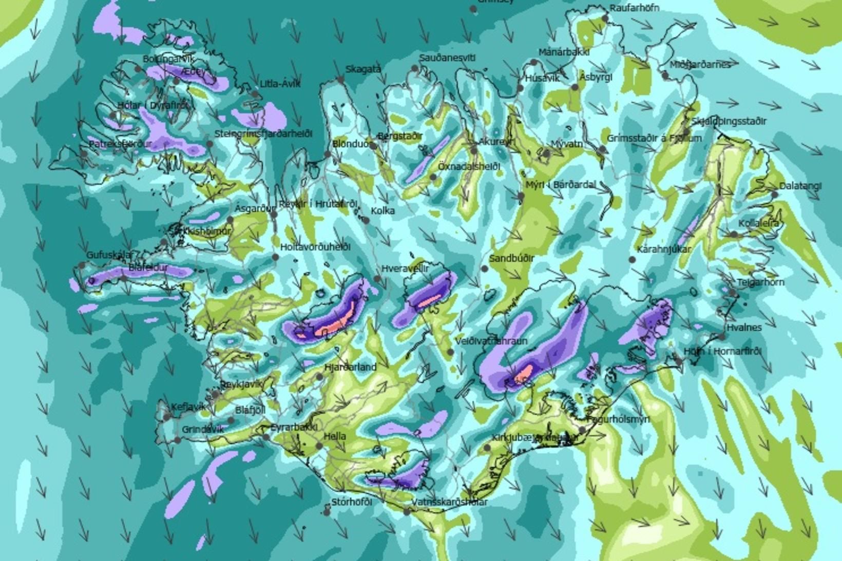 App­el­sínu­gul viðvör­un tek­ur gildi á Norður­landi eystra og Strönd­um og …