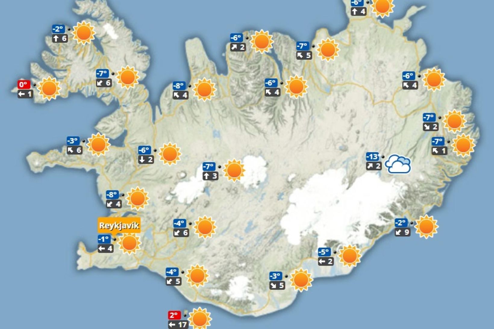 Spákortið á hádegi í dag.