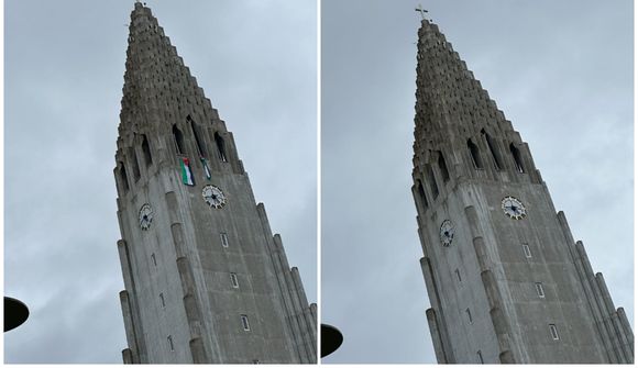 Taka ábyrgð á palestínsku fánunum í Hallgrímskirkju