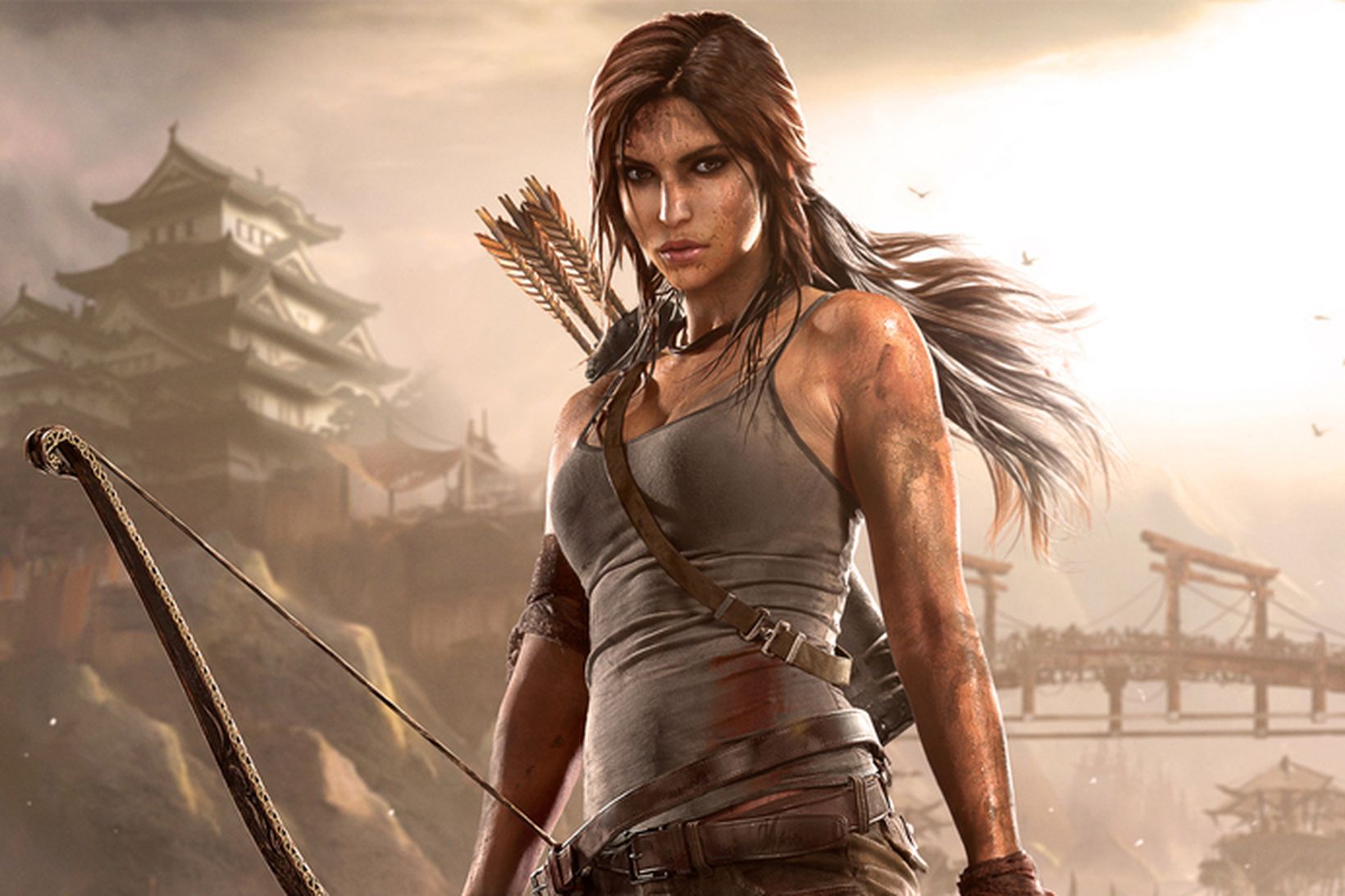 Lara Croft eins og hún kemur fyrir sjónir í tölvuleiknum …