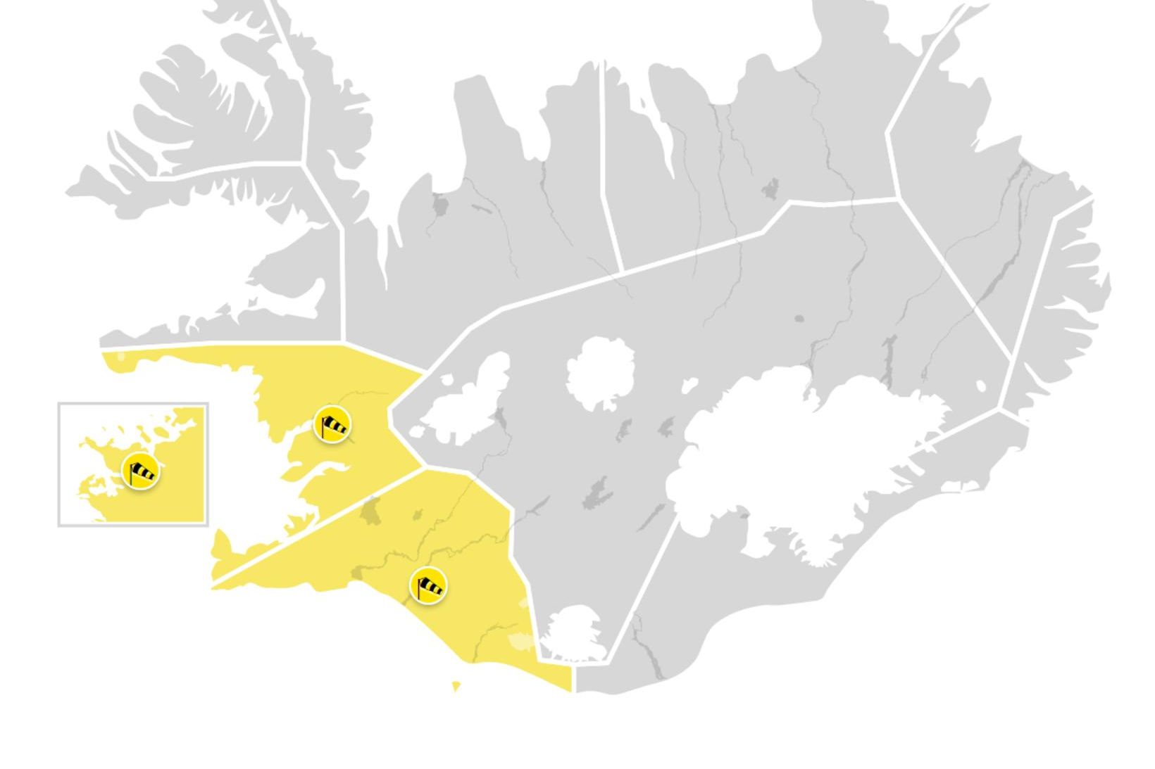 Gul viðvörun tekur gildi á morgun, föstudaginn langa, klukkan 14.