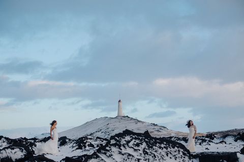 Pink Iceland wedding photo.