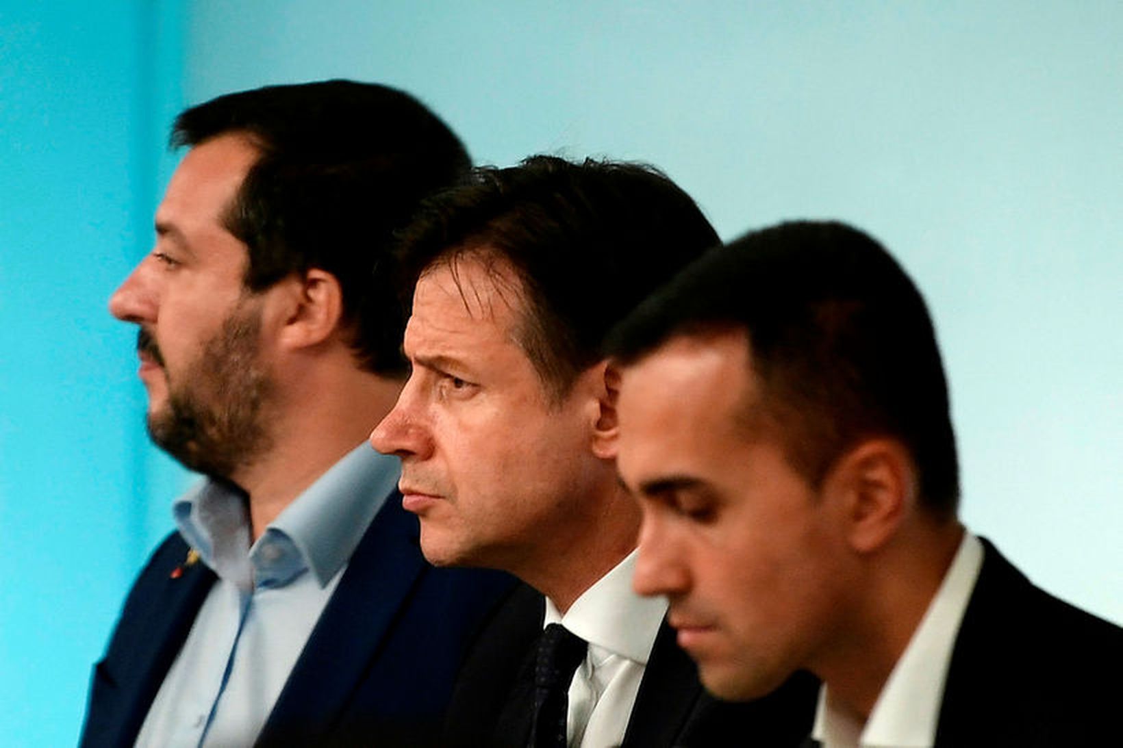 Þrír ráðherrar í ríksstjórn Ítalíu: Luigi Di Maio, Giuseppe Conte …