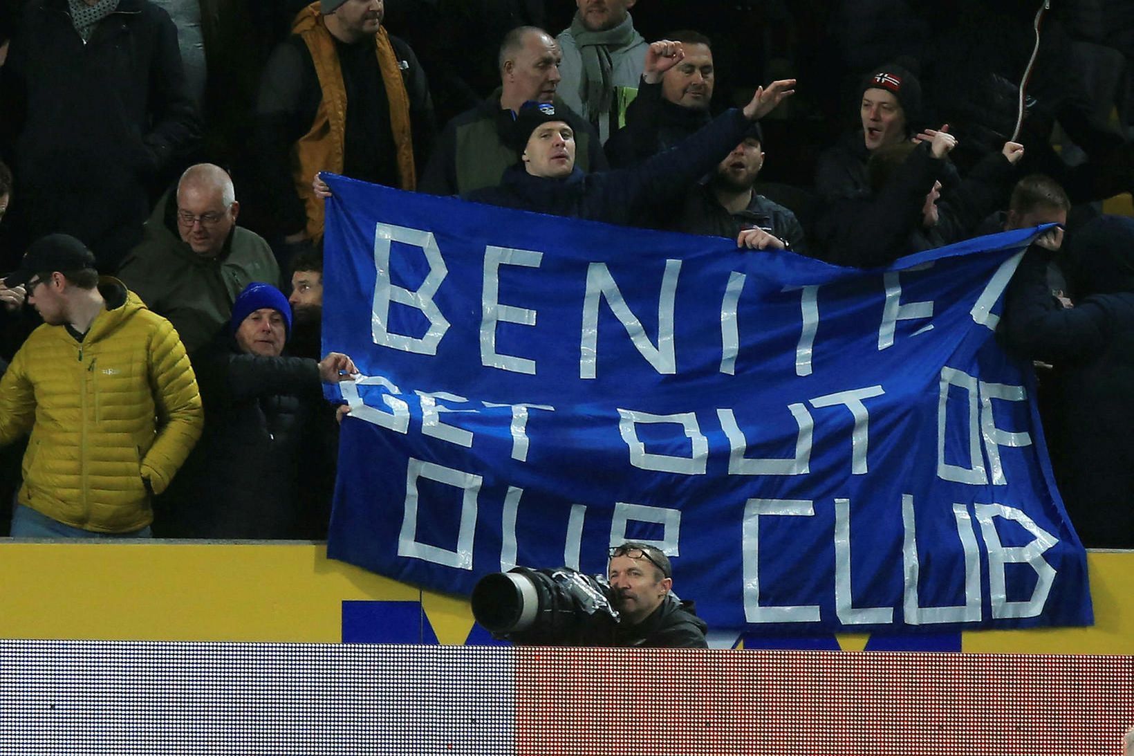 Stuðningsmenn Everton vilja Benítez burt.