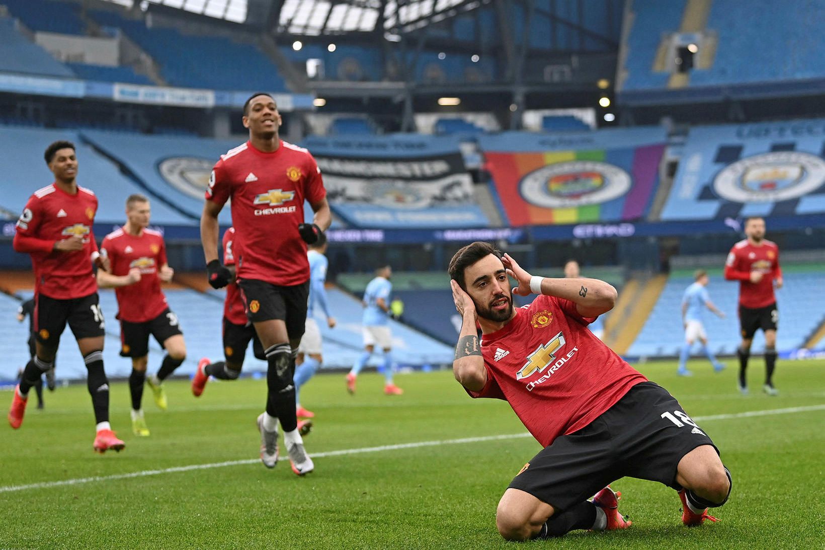 Bruno Fernandes kom United á bragðið á Etihad-vellinum um helgina.