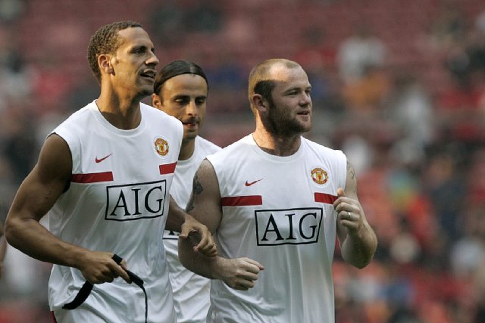 Wayne Rooney, Rio Ferdinand og Dimitar Berbatov á æfingasvæði Manchester …