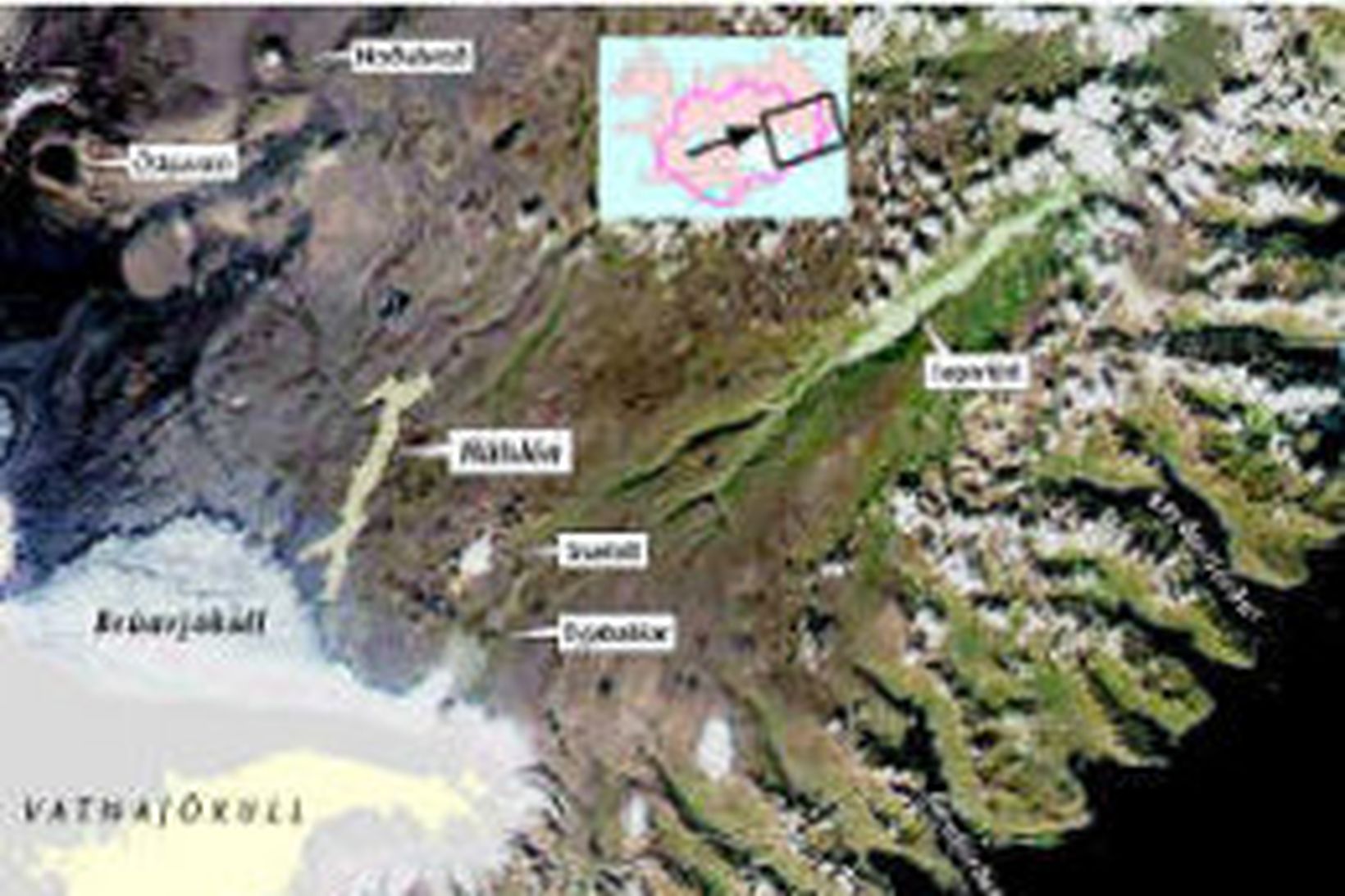 Sé horft niður til jarðar utan úr geimi líkist Hálslón …