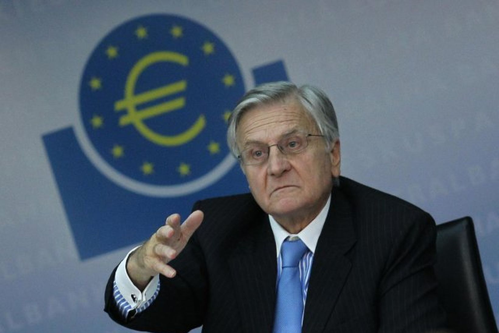 Jean-Claude Trichet, bankastjóri Seðlabanka Evrópu, á blaðamannafundinum í morgun.