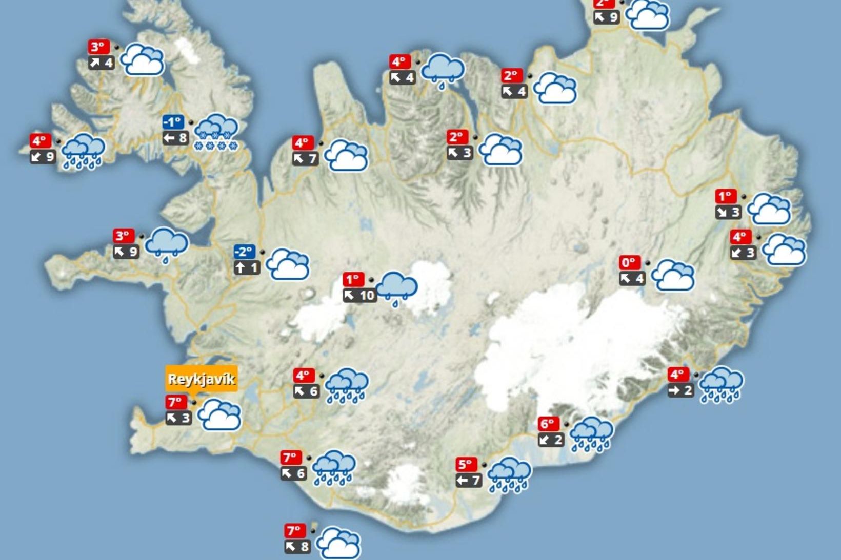 Spákortið á hádegi í dag.