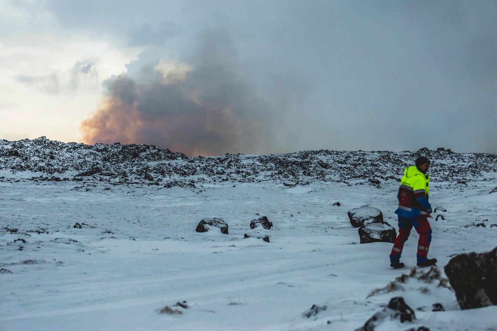 Þyrla Gæslunnar var kölluð út til leitar við gosstöðvarnar.